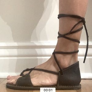 Real leather, lace up Gladiator Sandals, hand made, size 6